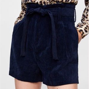 Zara Basic Corduroy Paperbag Shorts